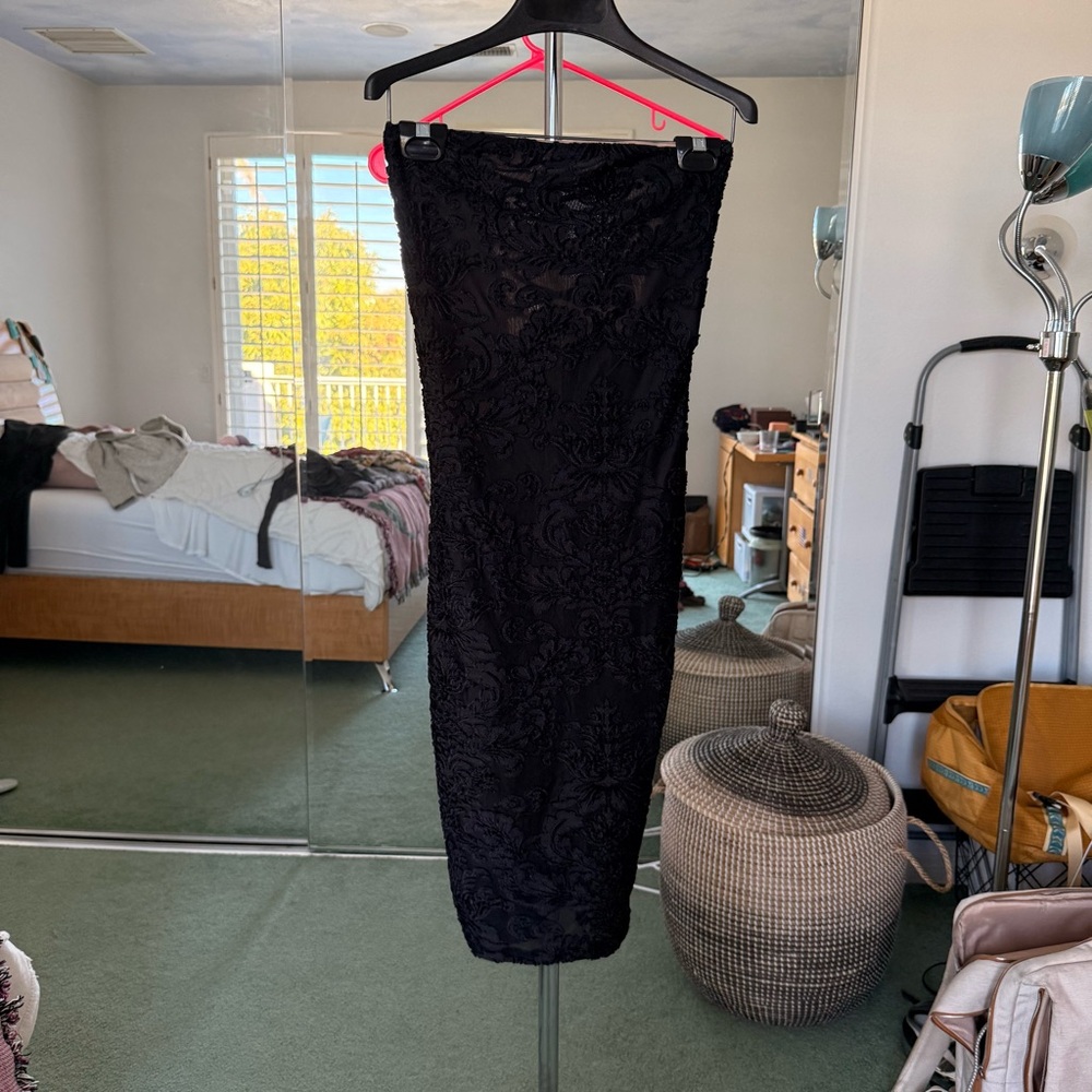 Windsor Black Burnt Velvet Strapless Corset Dress